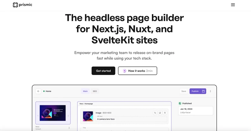 Screenshot of Prismic homepage