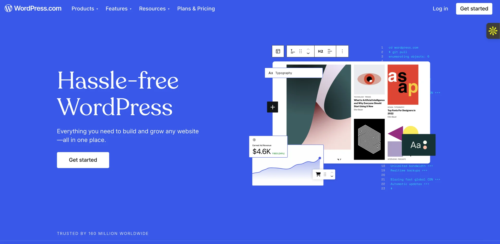 Screenshot of Wordpress homepage