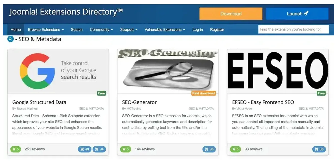 Joomla extensions directory (seo generator, google structured data, easy frontend seo)