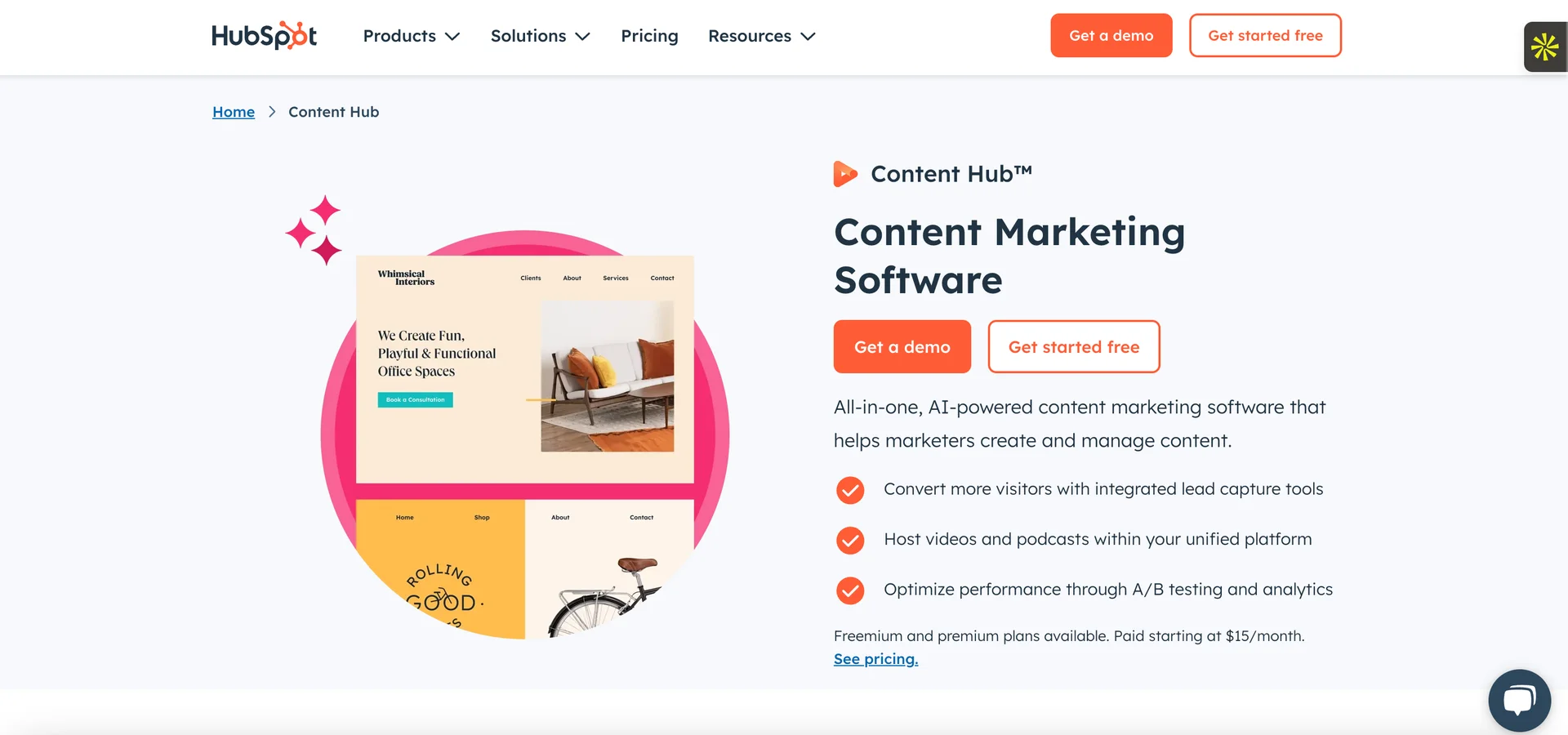 Screenshot of Hubspot content hub page