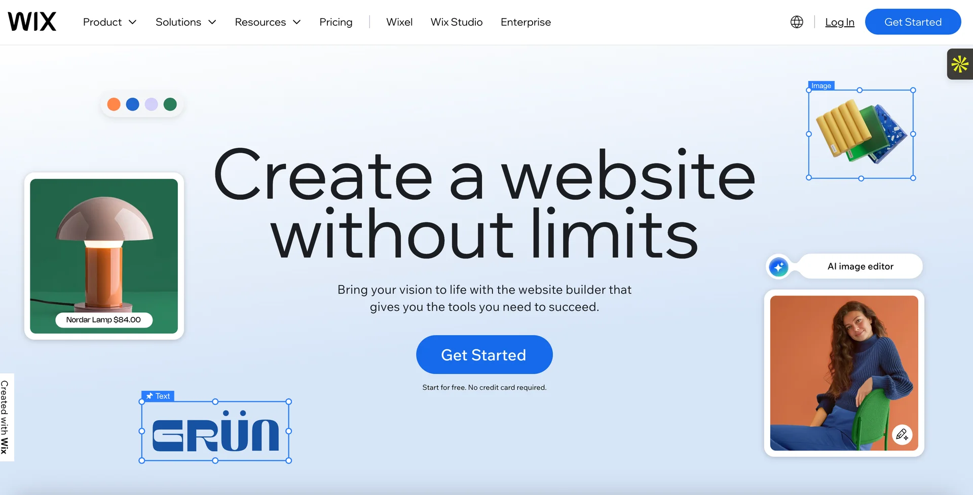 Screenshot of Wix homepage