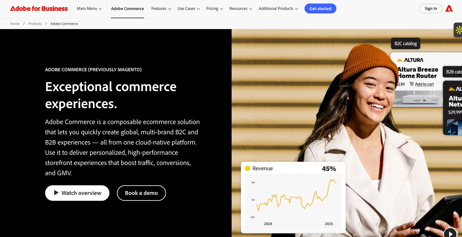 Screenshot of Magento website 