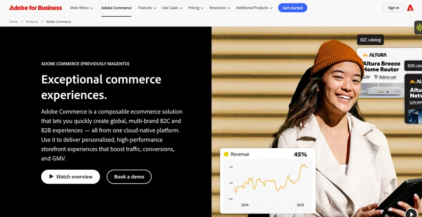 Screenshot of Magento website 