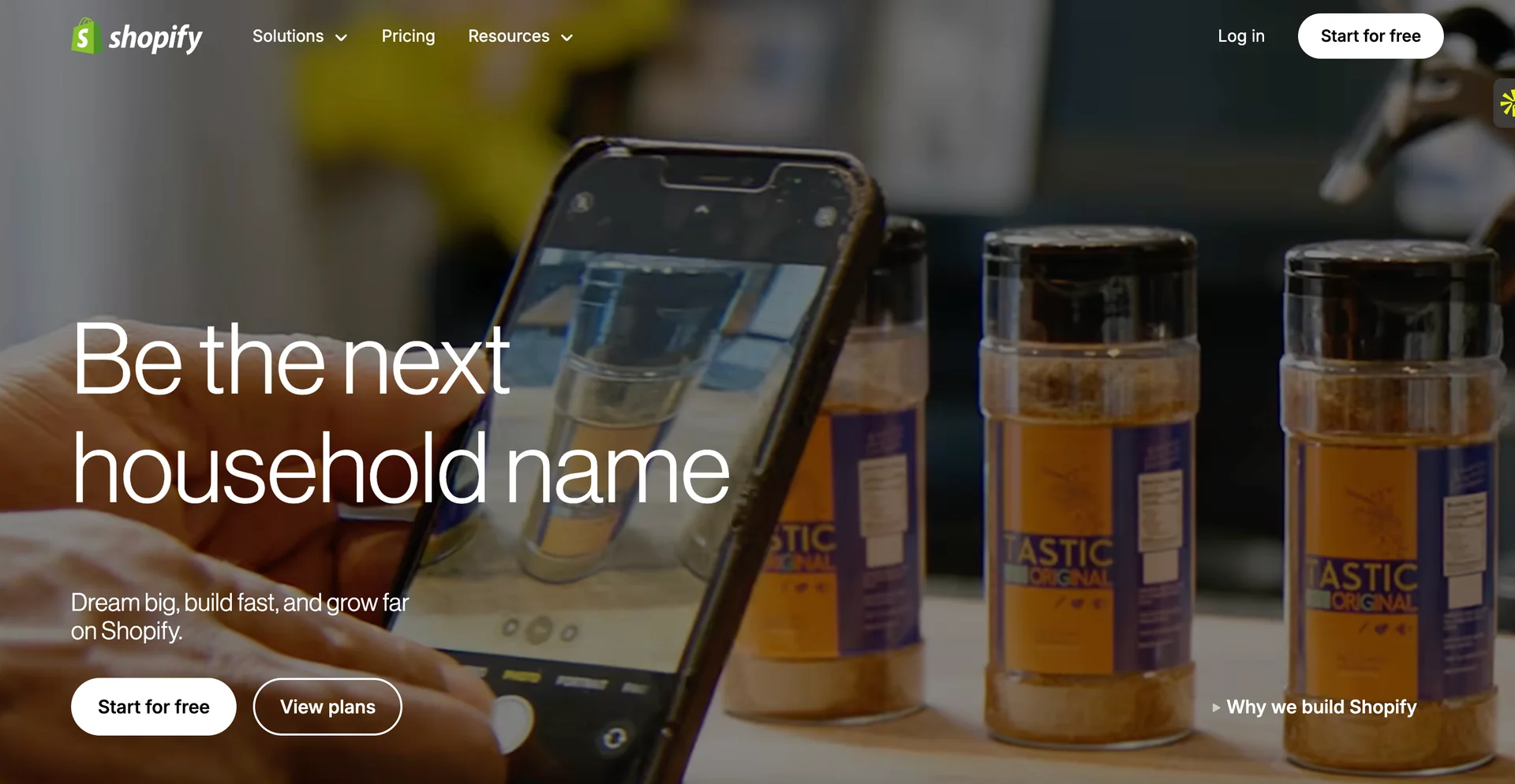 Screenshot of Shopify homepage