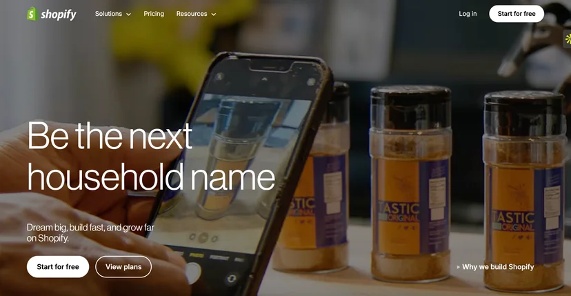Screenshot of Shopify homepage