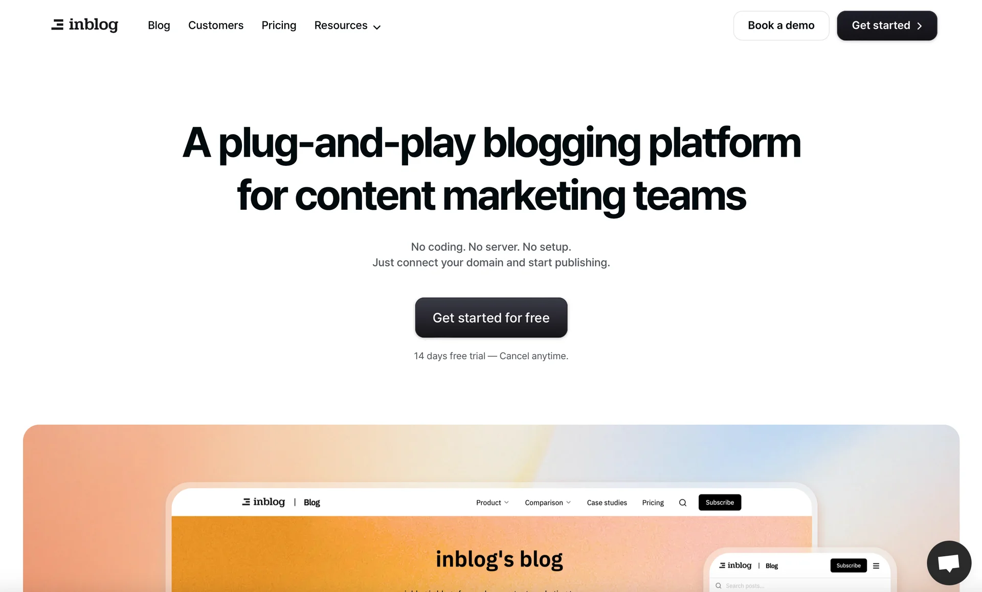 Screenshot of the Inblog homepage