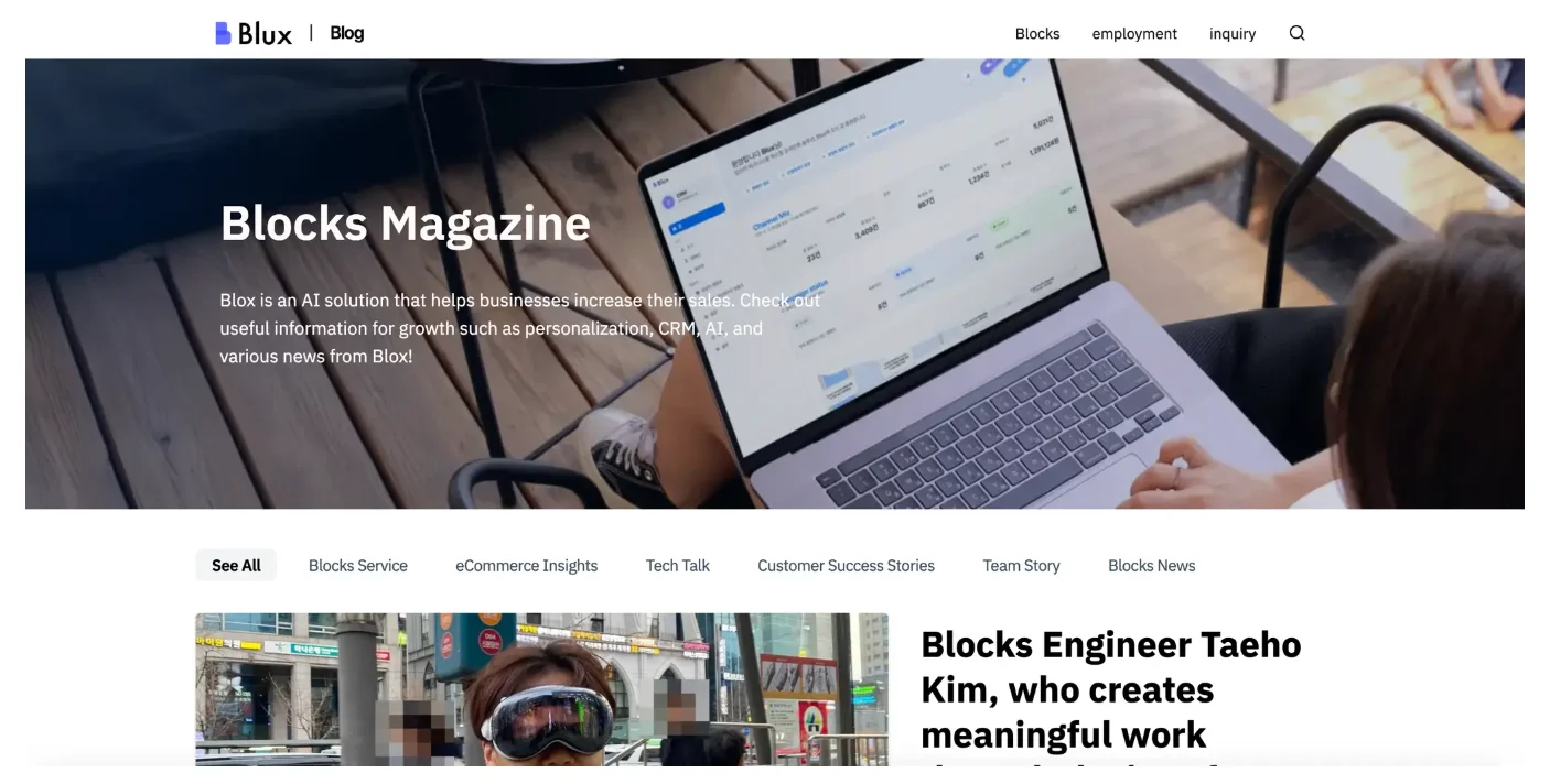 Screenshot of the Blux’s blog built on Inblog