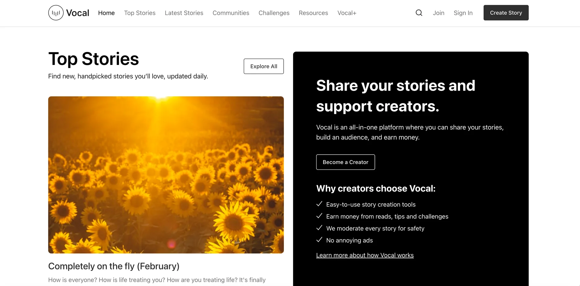 Screenshot of the Vocal.Media homepage