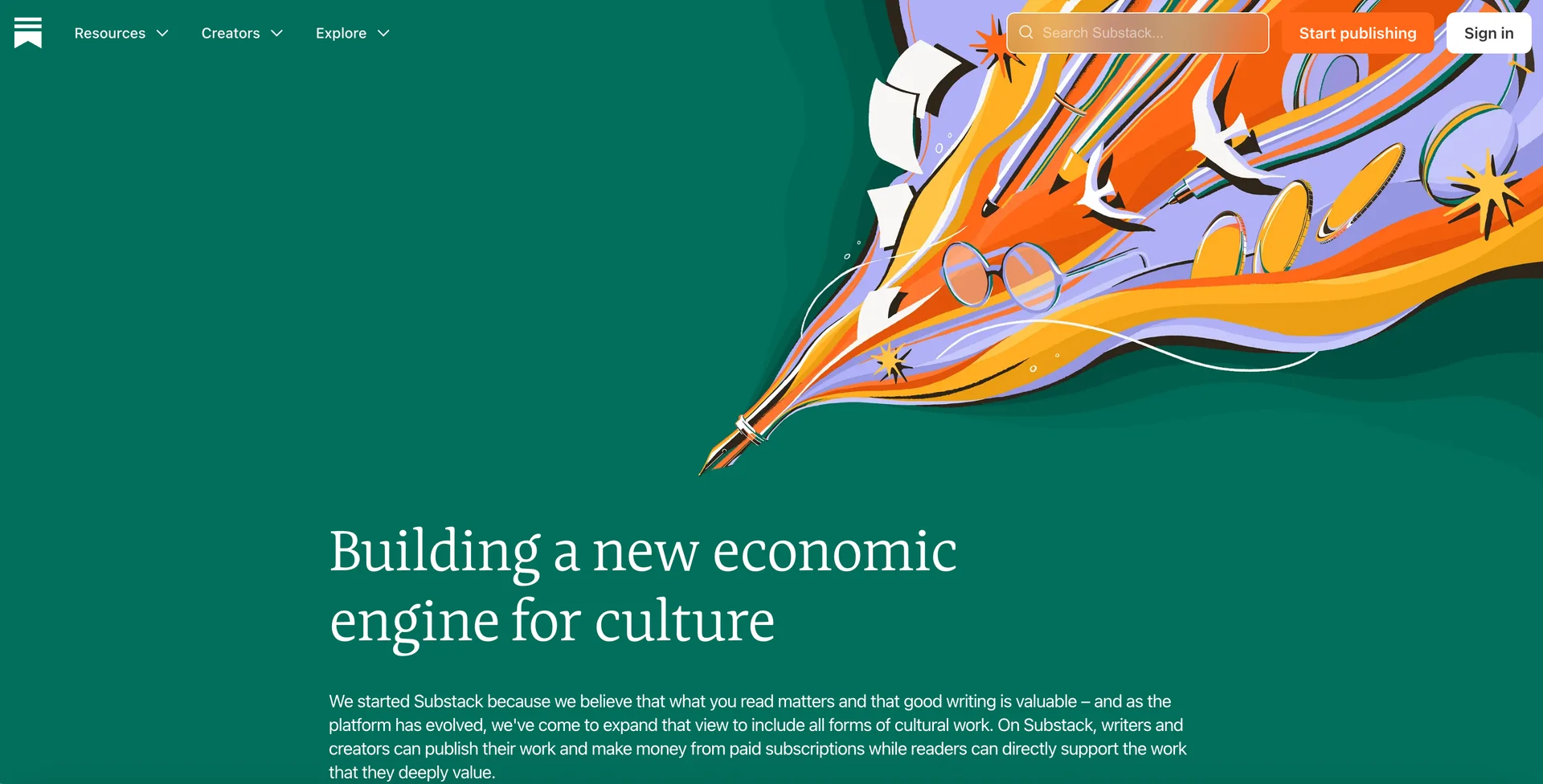 Screenshot of the Substack homepage