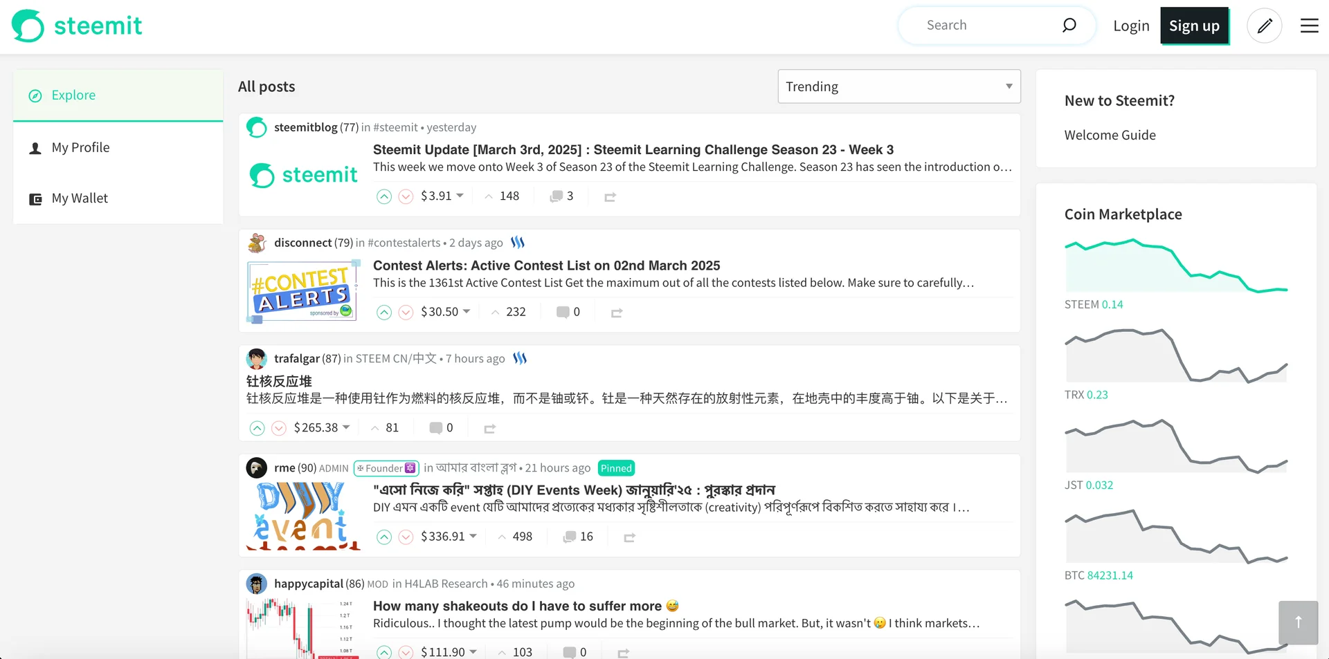 Screenshot of the Steemit homepage