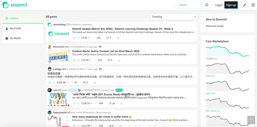 Screenshot of the Steemit homepage