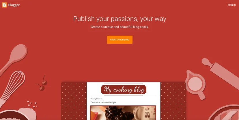 Screenshot of the Blogger homepage