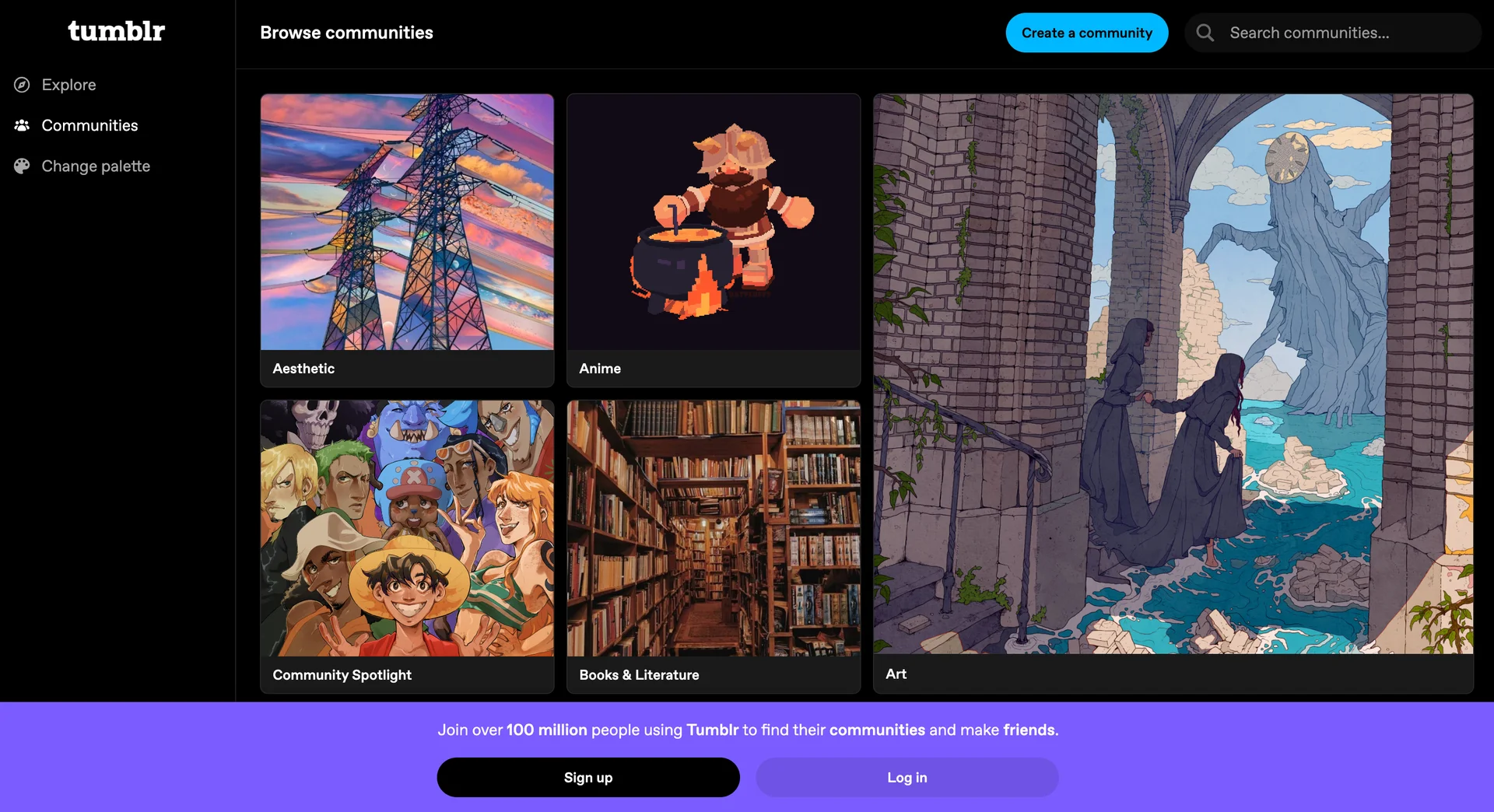 Screenshot of Tumblr’s homepage