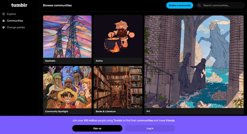 Screenshot of Tumblr’s homepage