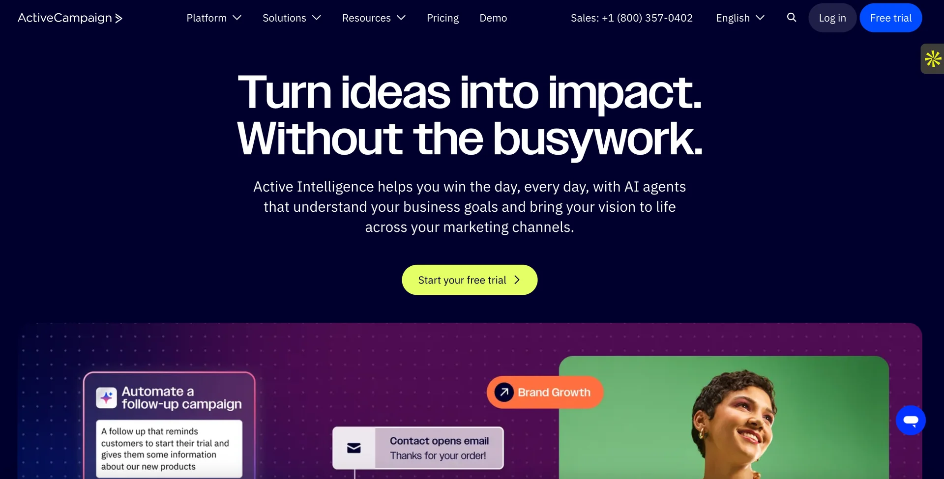 Screenshot of ActiveCampaign Homepage