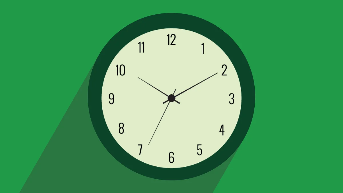 녹색 배경 위에 시계를 표현한 일러스트 이미지로, 시간의 흐름과 긴박감을 시각적으로 나타냄