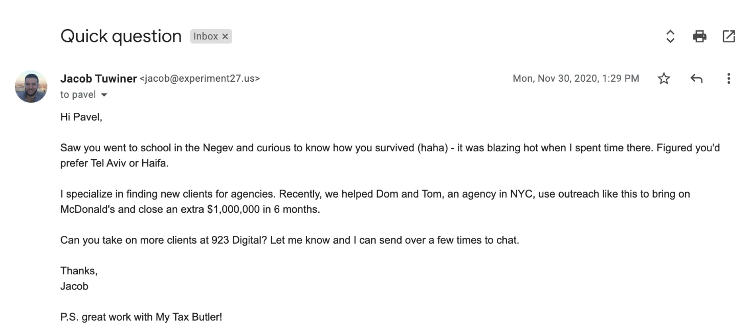 example of personalized email