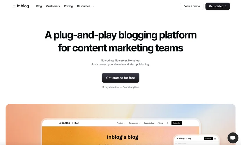 Screenshot of Inblog homepage