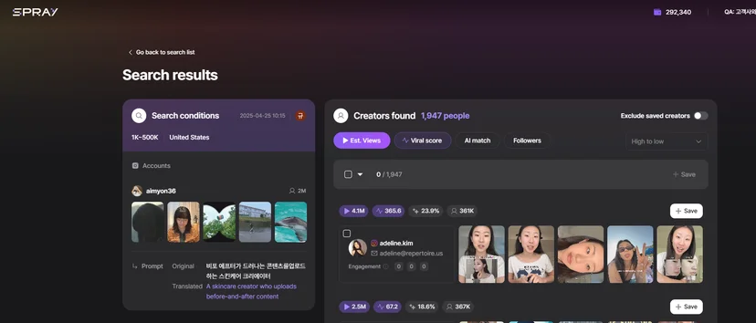 You can experience finding influencers from desired countries and concepts within just 5 minutes!