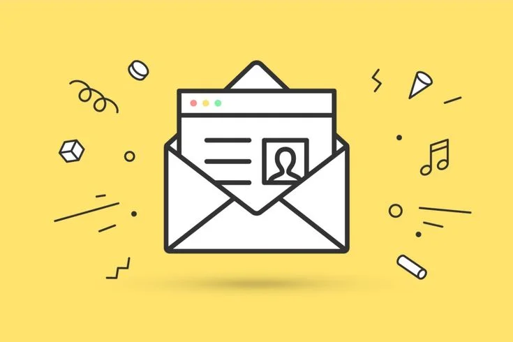 Minimalist illustration of an open email with a profile and text inside