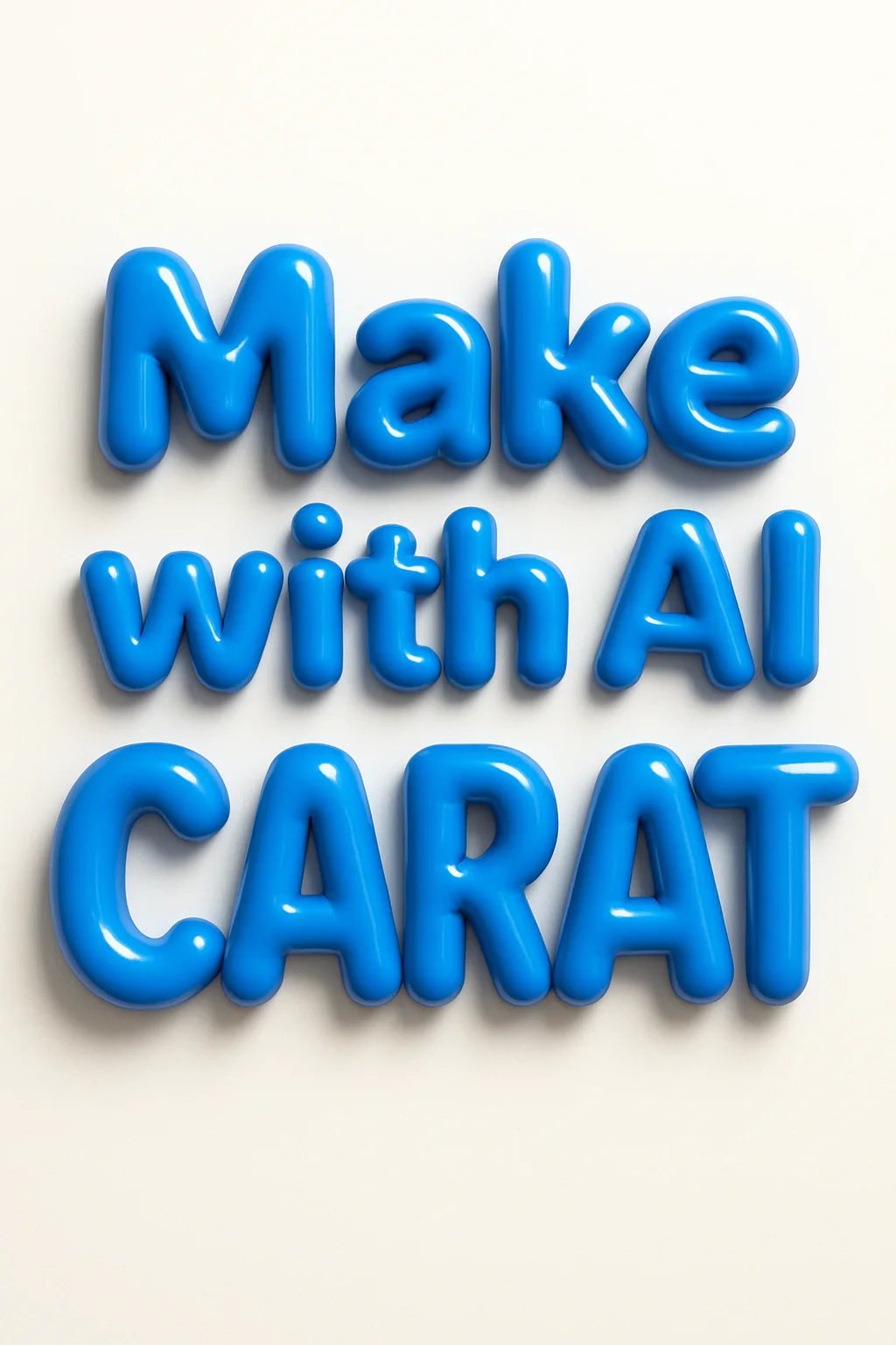 입체적인 파란 글씨로 "Make with AI CARAT"이 적힌 미니멀한 타이포그래피 디자인