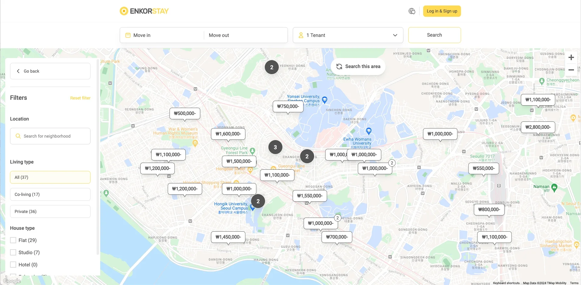 엔코스테이에서 제공하는 맵 뷰 입니다