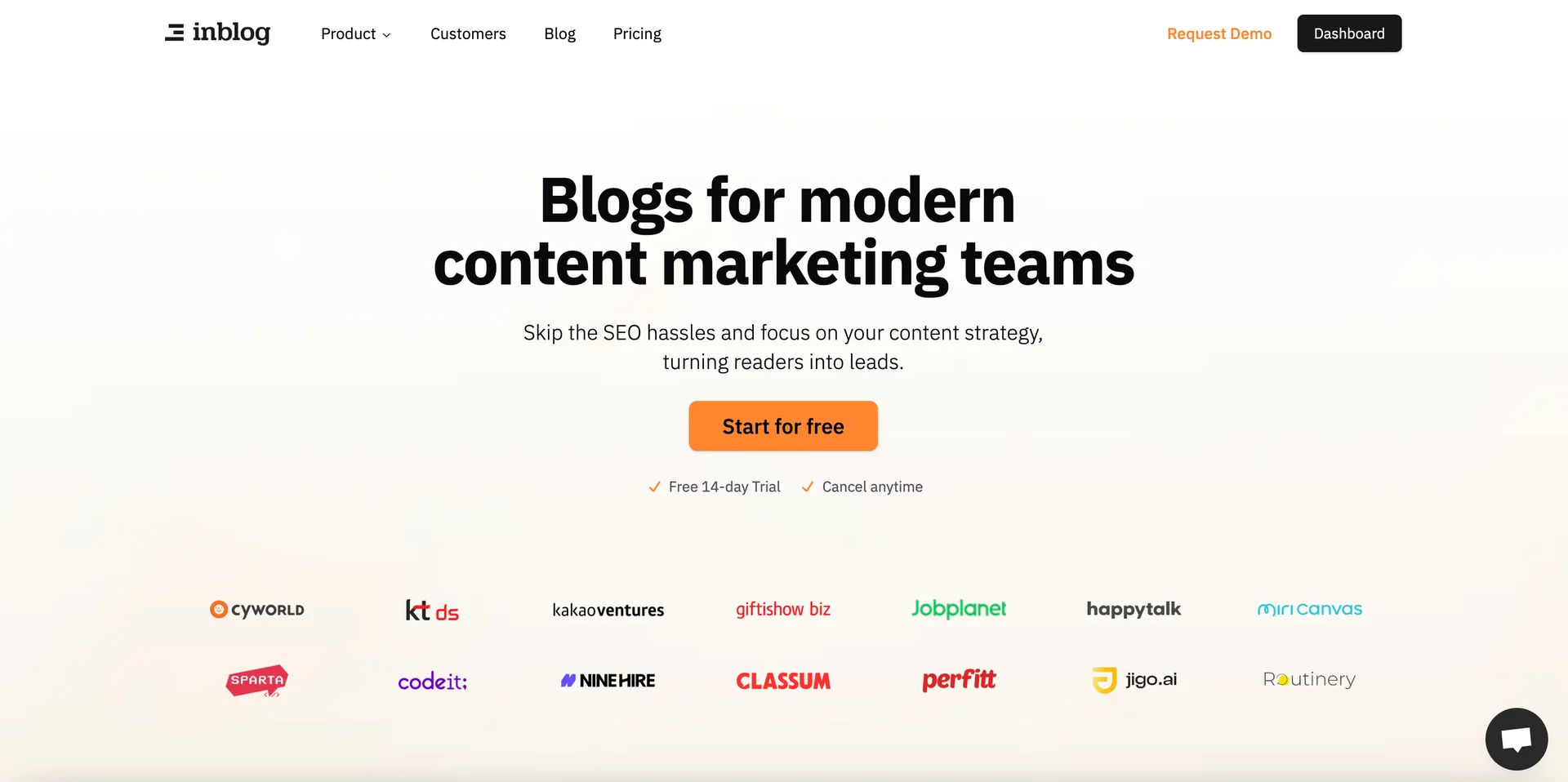 Screenshot of Inblog homepage