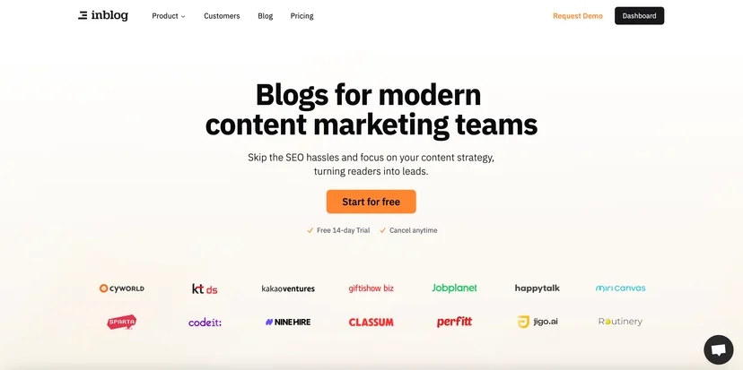 Screenshot of Inblog homepage