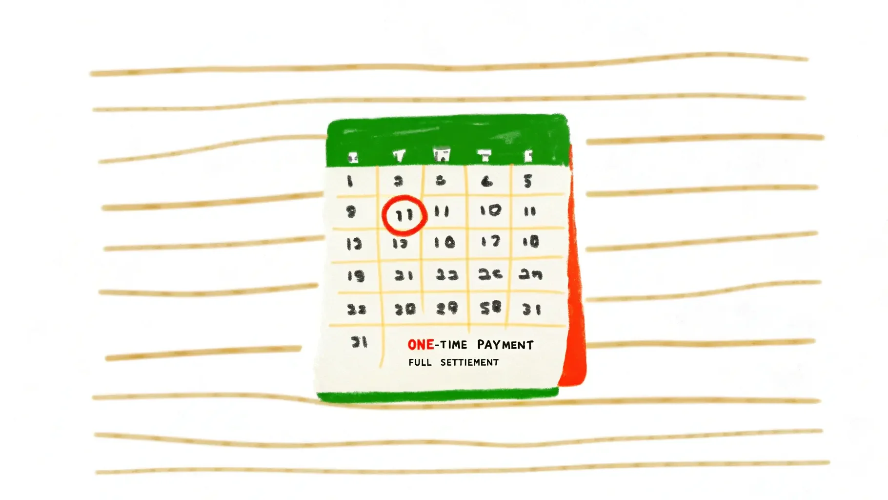 결제일이 표시된 달력 중심의 일러스트 — 한 달간 구매 내역을 한 번에 정산하는 BNPL 특징 시각화