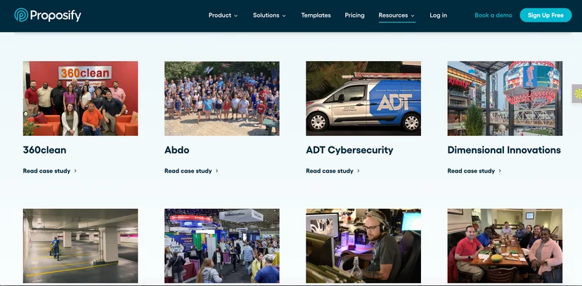 Customer case studies from Proposify featuring businesses