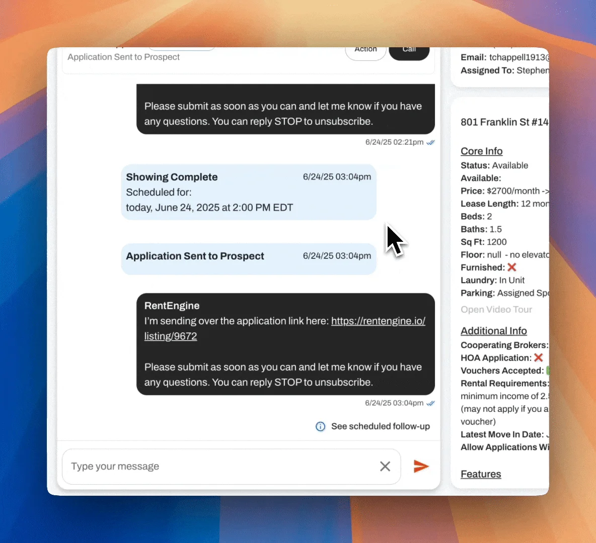 Add showing feedback to the leasing event in the Command Center. 