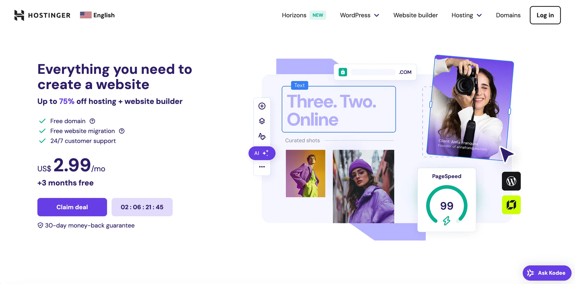 Screenshot of Hostinger Homepage