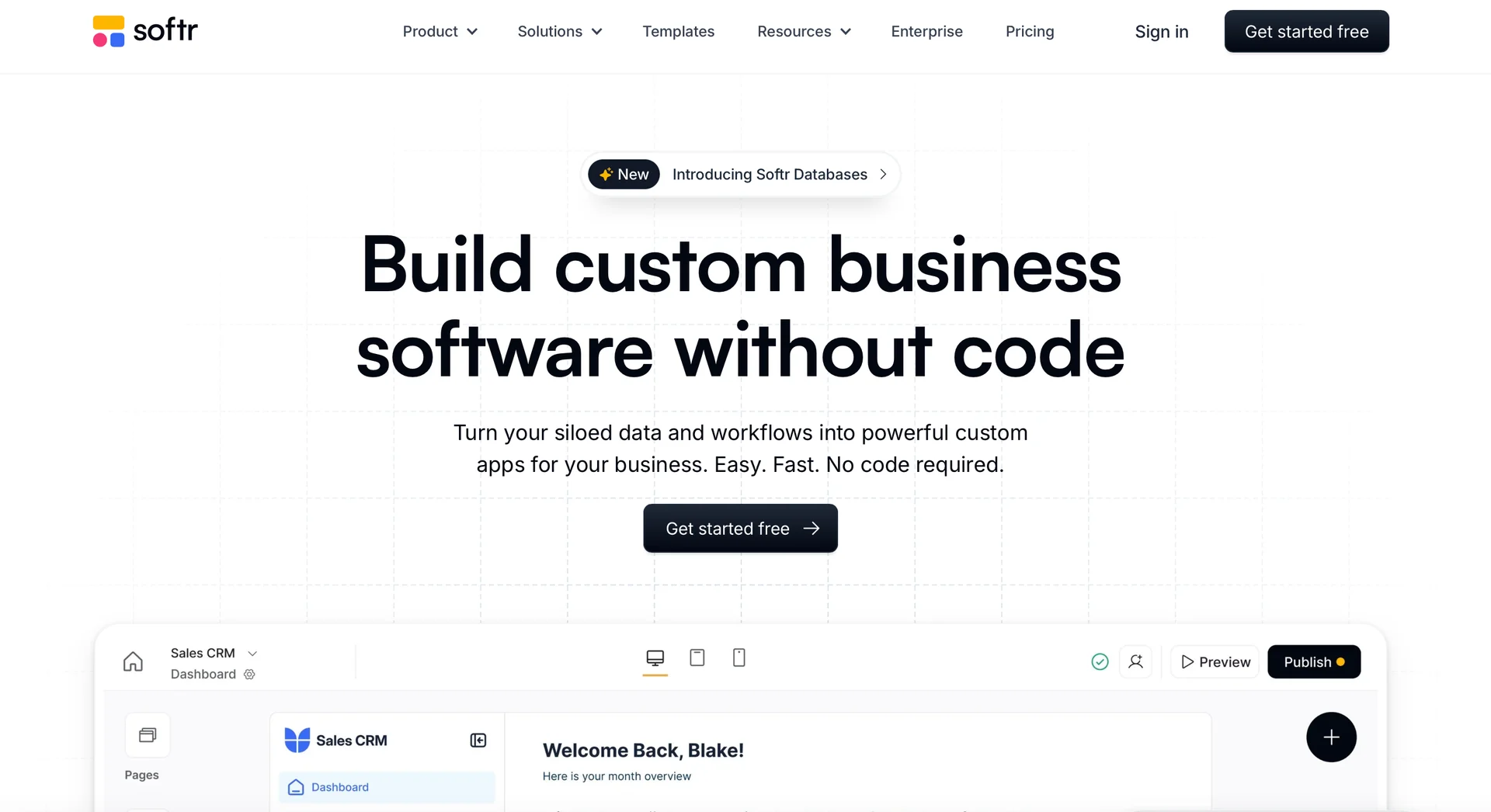Screenshot of Softr homepage