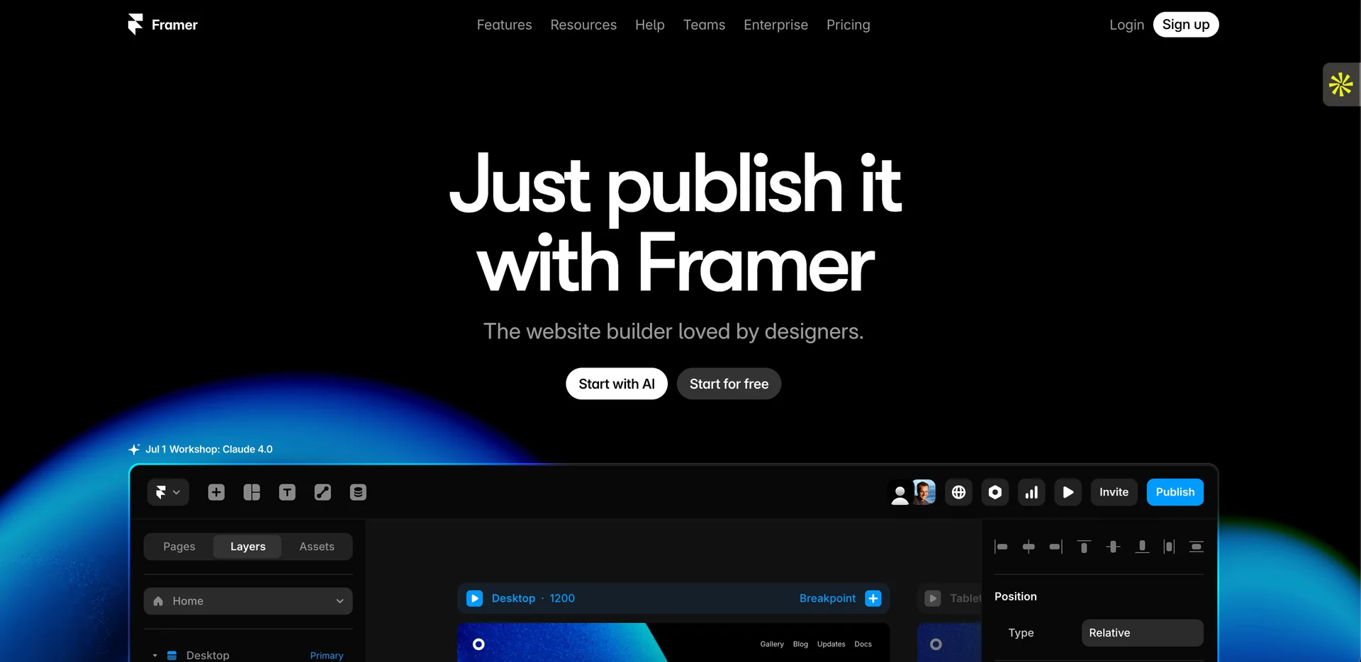 Screenshot of Framer Homepage