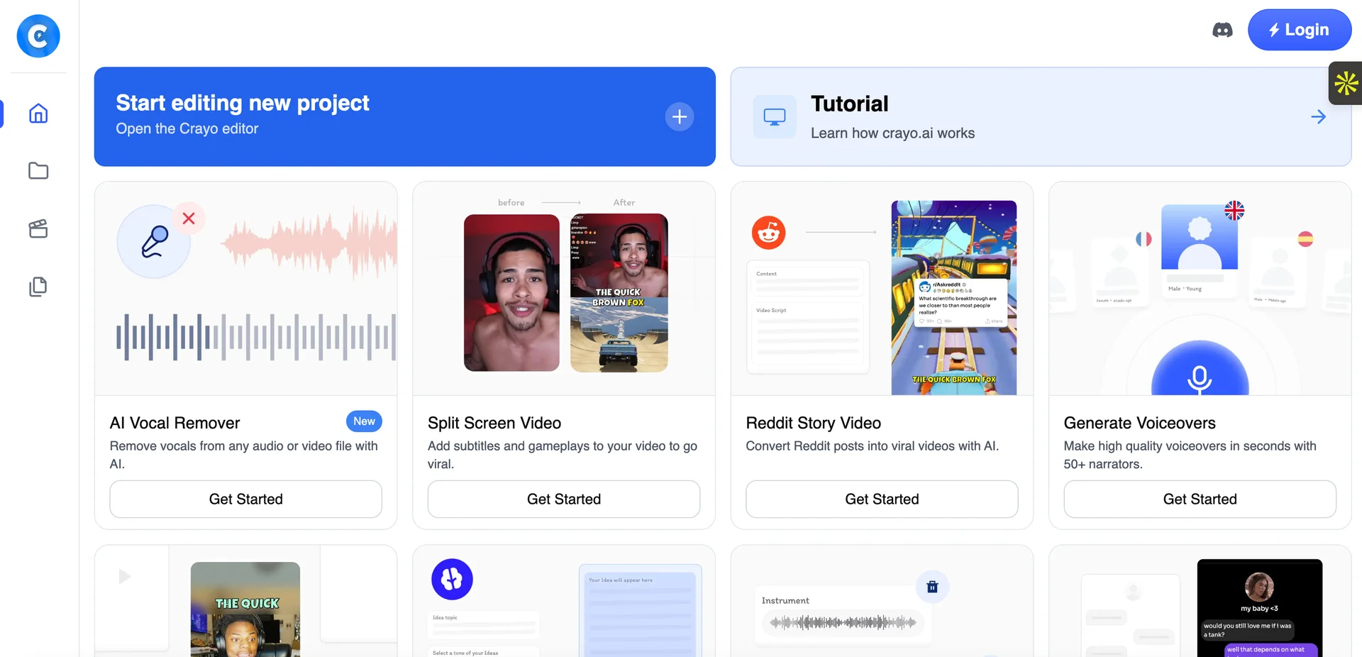 Screenshot of Crayo Homepage