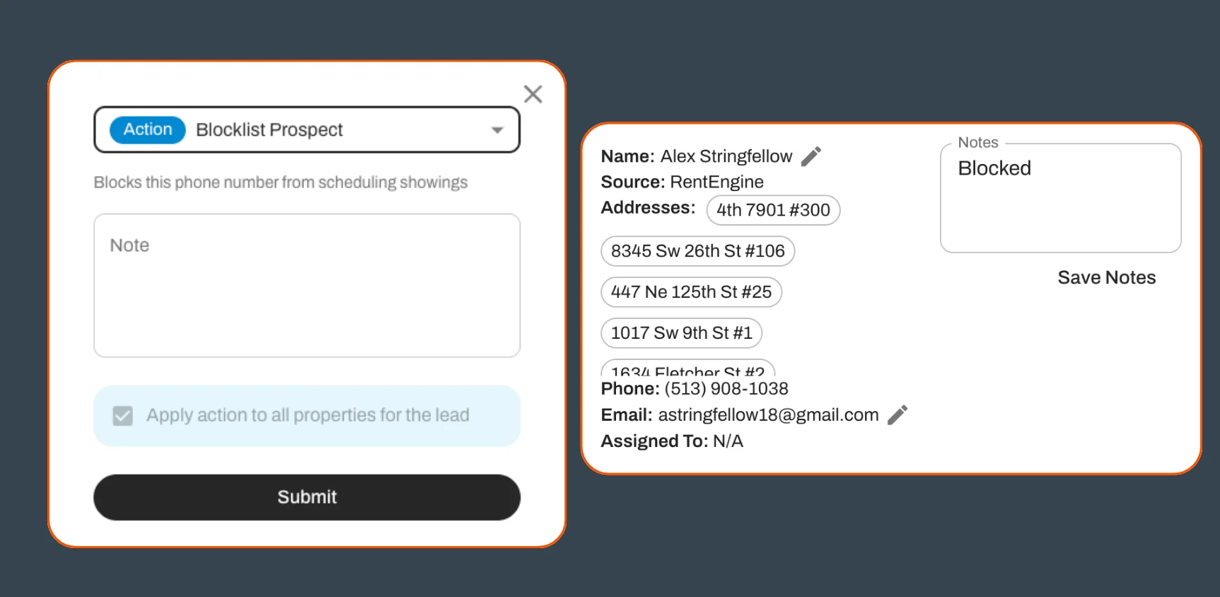 Blocklisting is now based on phone number, email and driver's license. 