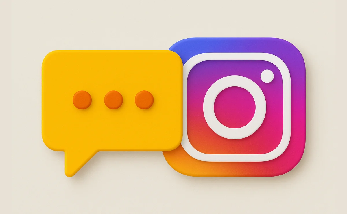 인스타그램 로고와 채팅 말풍선 아이콘이 함께 배치된 이미지로, 인스타그램 DM 기능 또는 자동 메시지 기능을 상징적으로 표현함