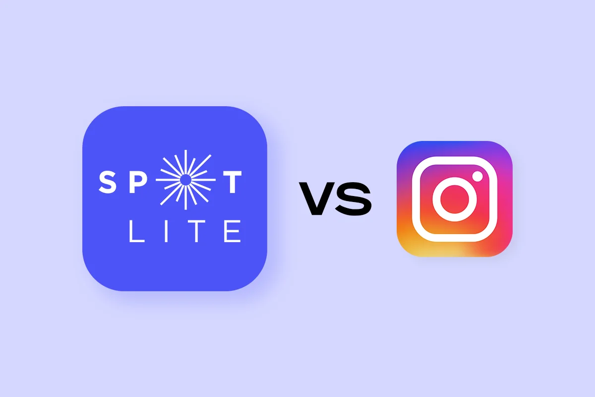 모델 섭외 방식 비교 이미지, 스포트라이트 로고와 인스타그램 로고의 비교 화면