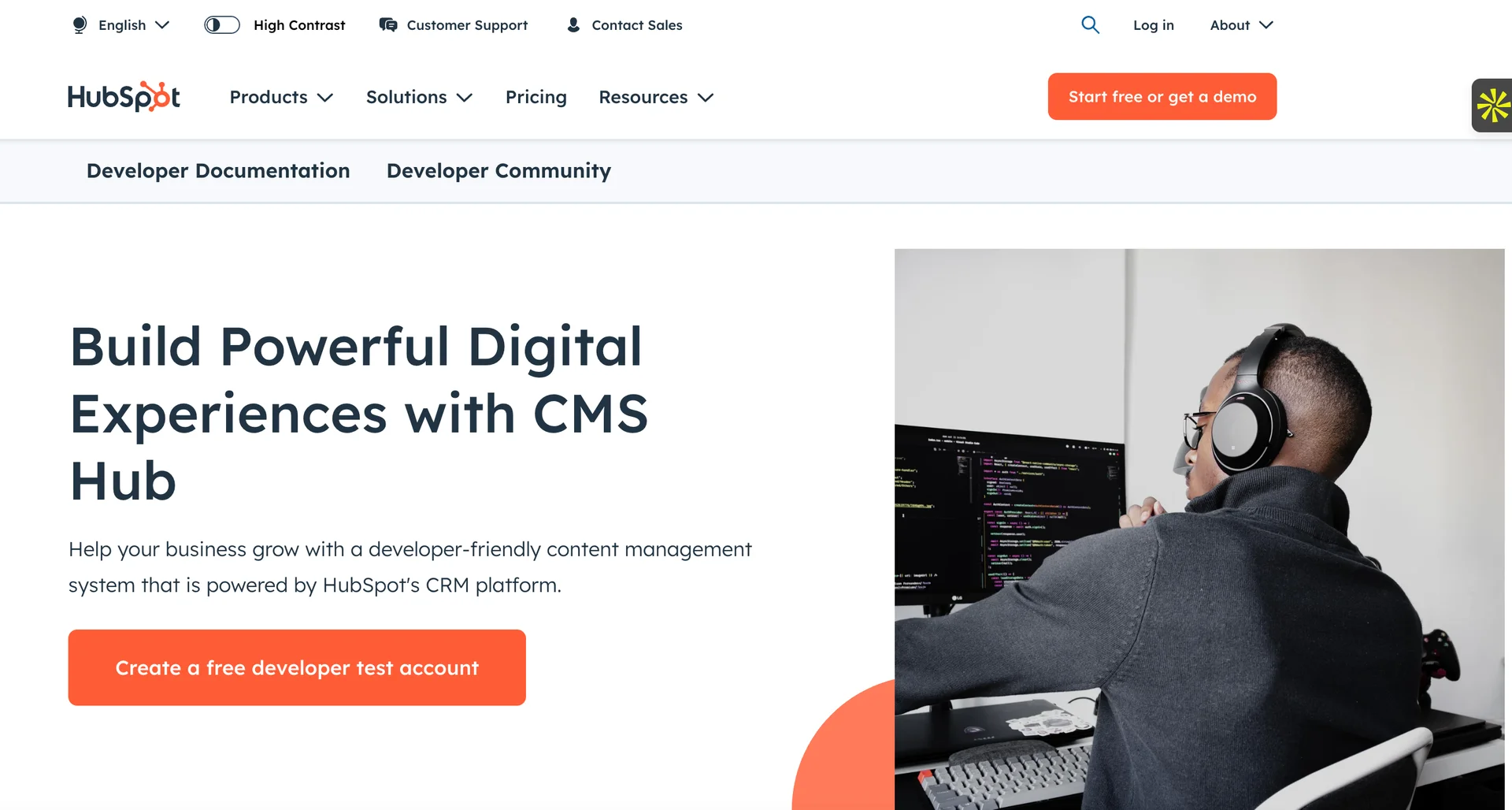 Screenshot of CMS Hub Homepage (Hubspot)