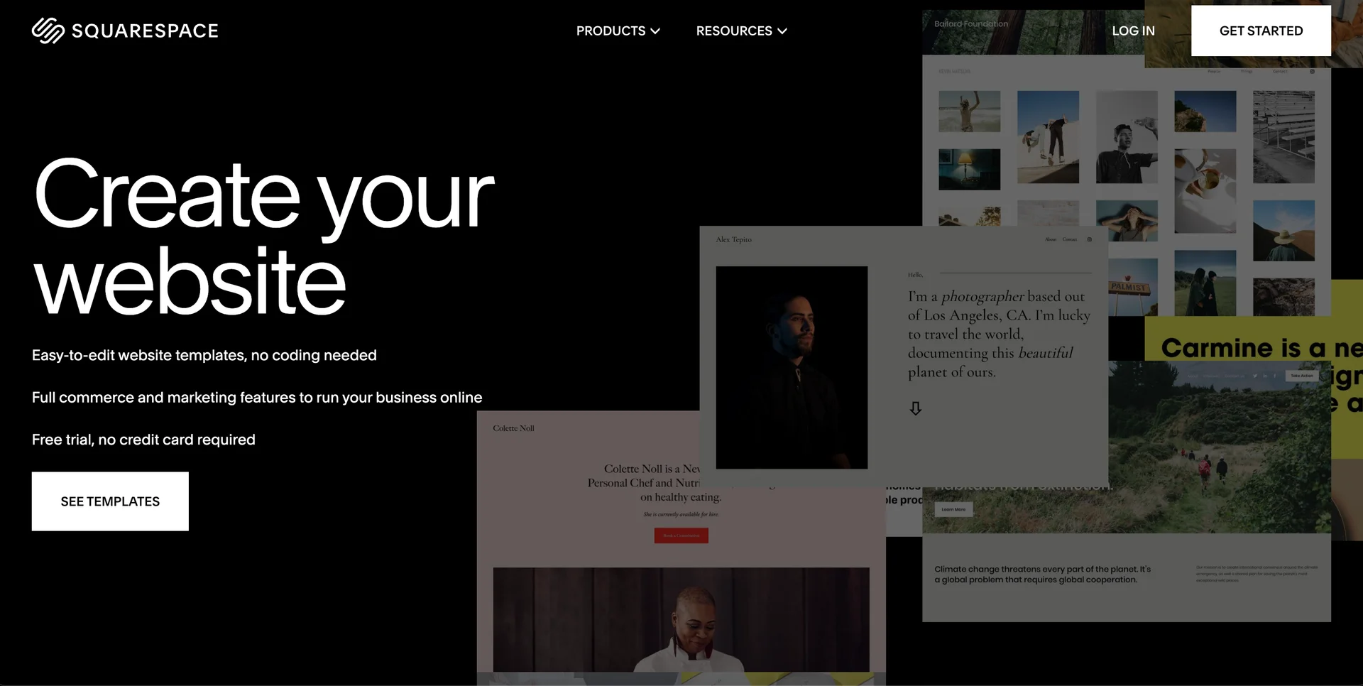 Screenshot of Squarespace homepage