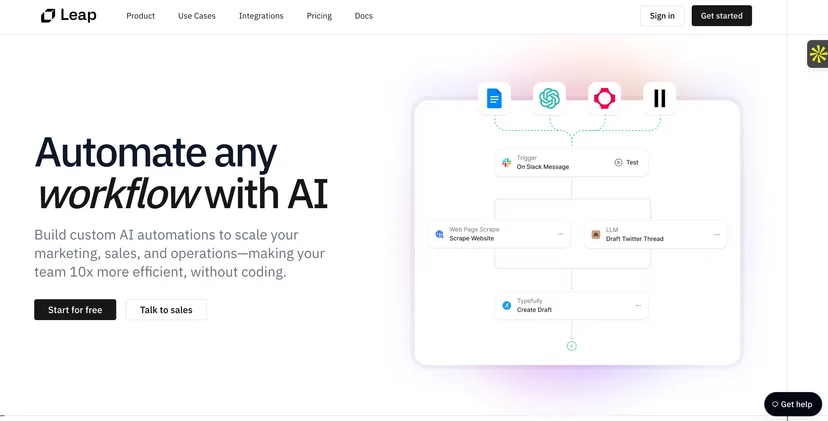 Screenshot of Leap Homepage