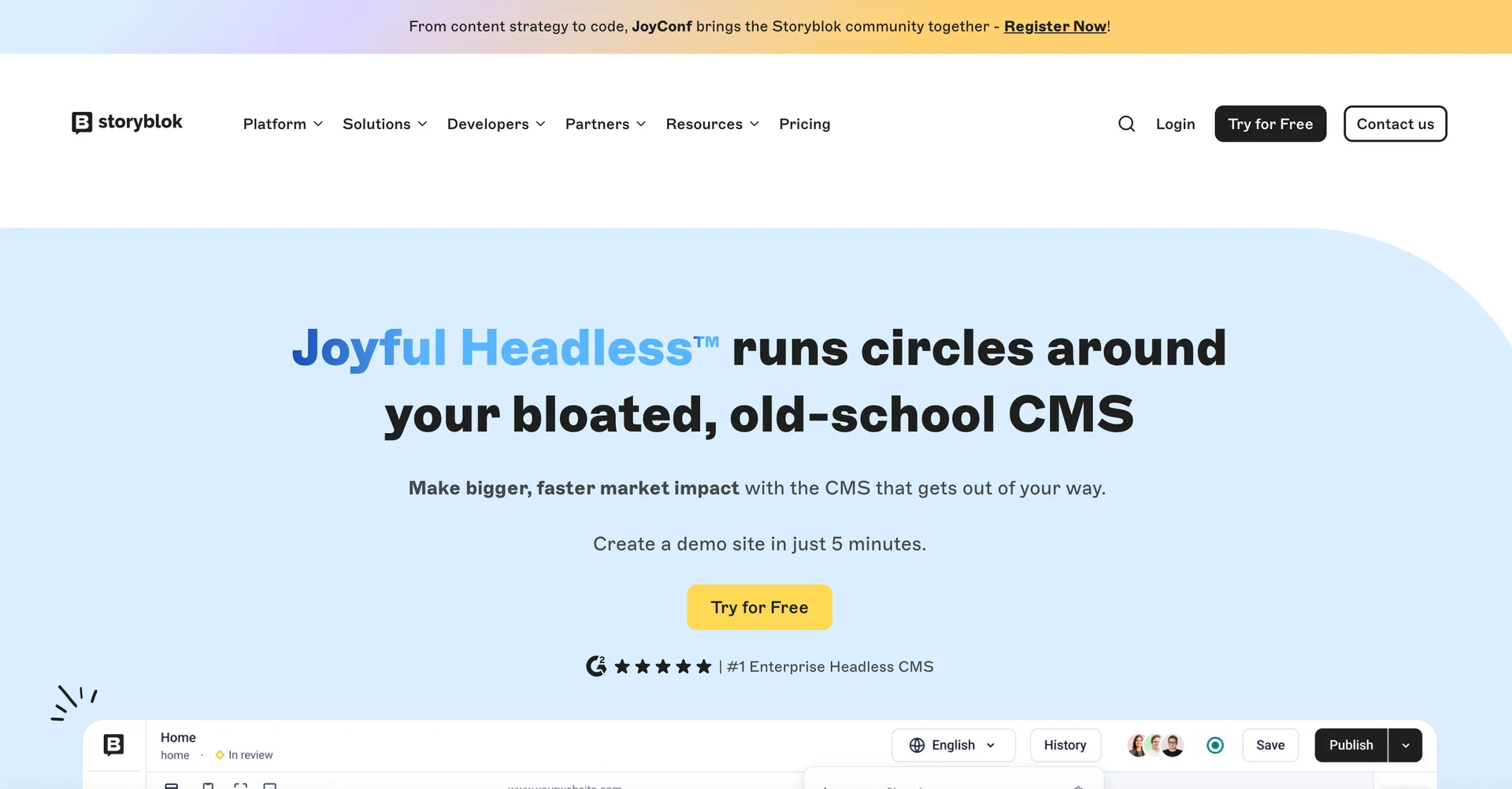 Screenshot of Storyblok Homepage 
