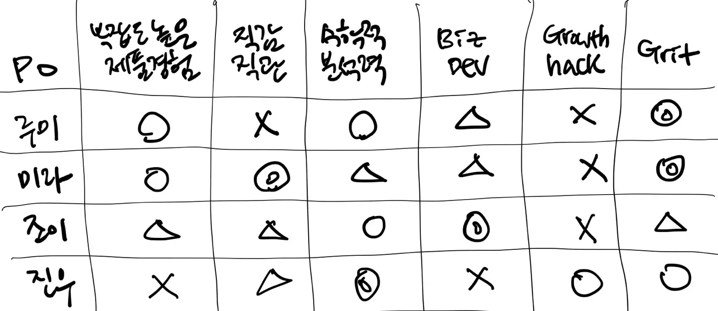 PO별 역량 분석표 예시