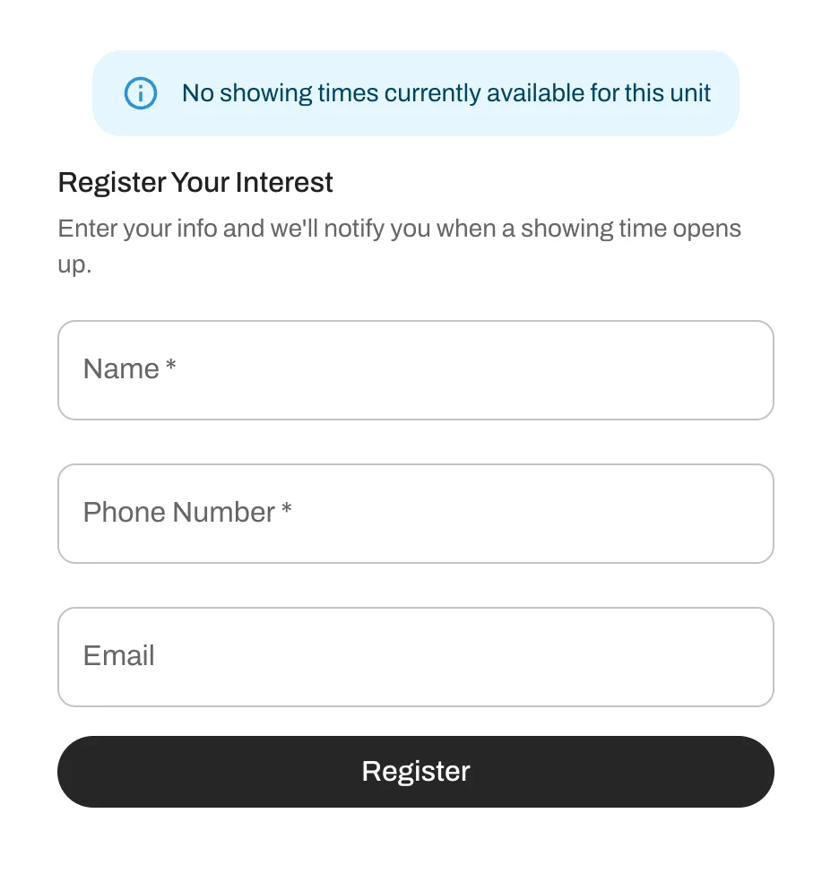 Prospects can now register their interest on your website for On Hold properties. 