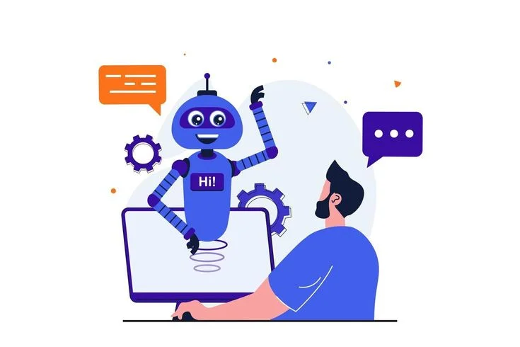 Chatbot assistant greeting user on computer screen