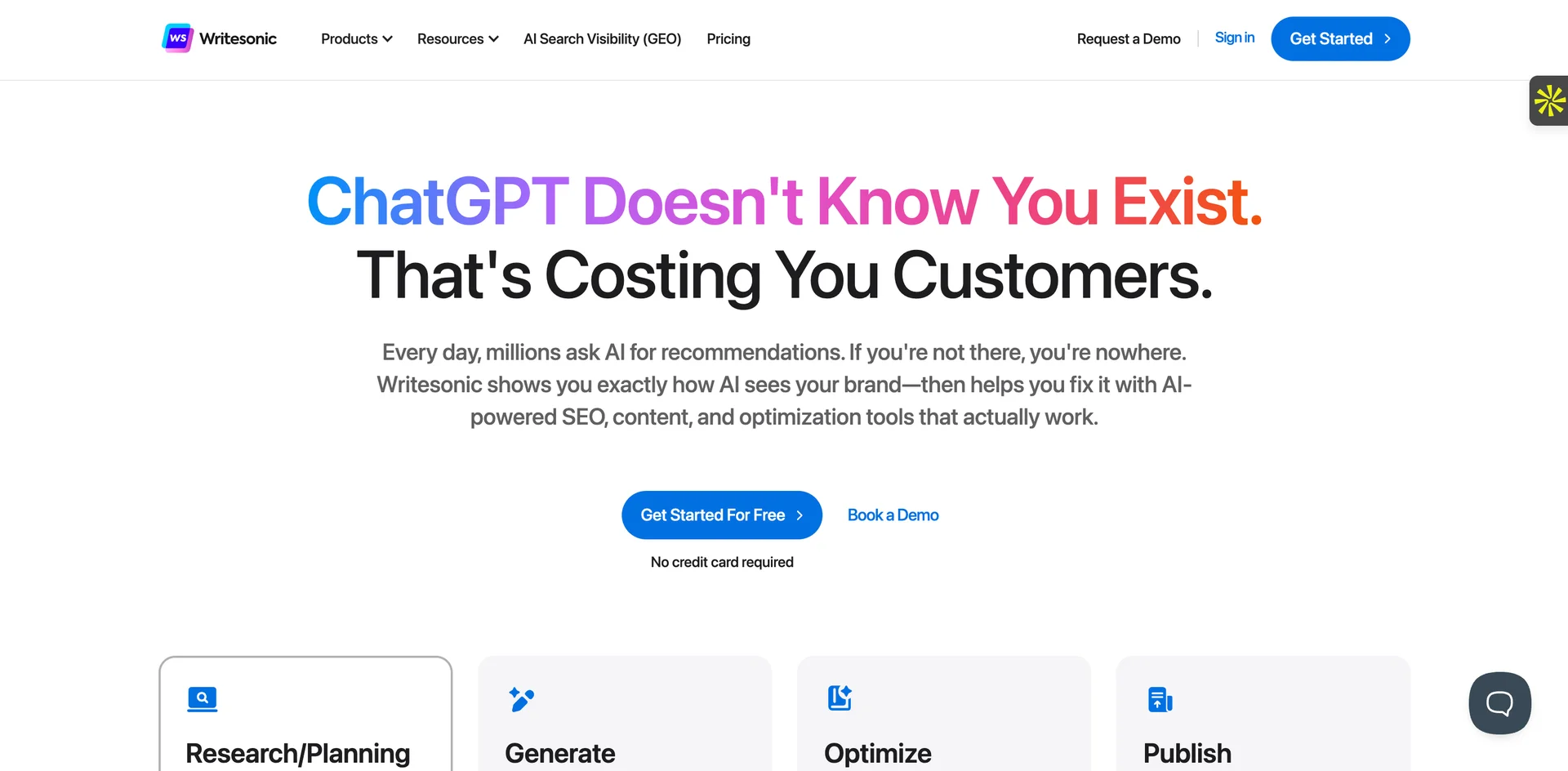 Screenshot of Writesonic Homepage