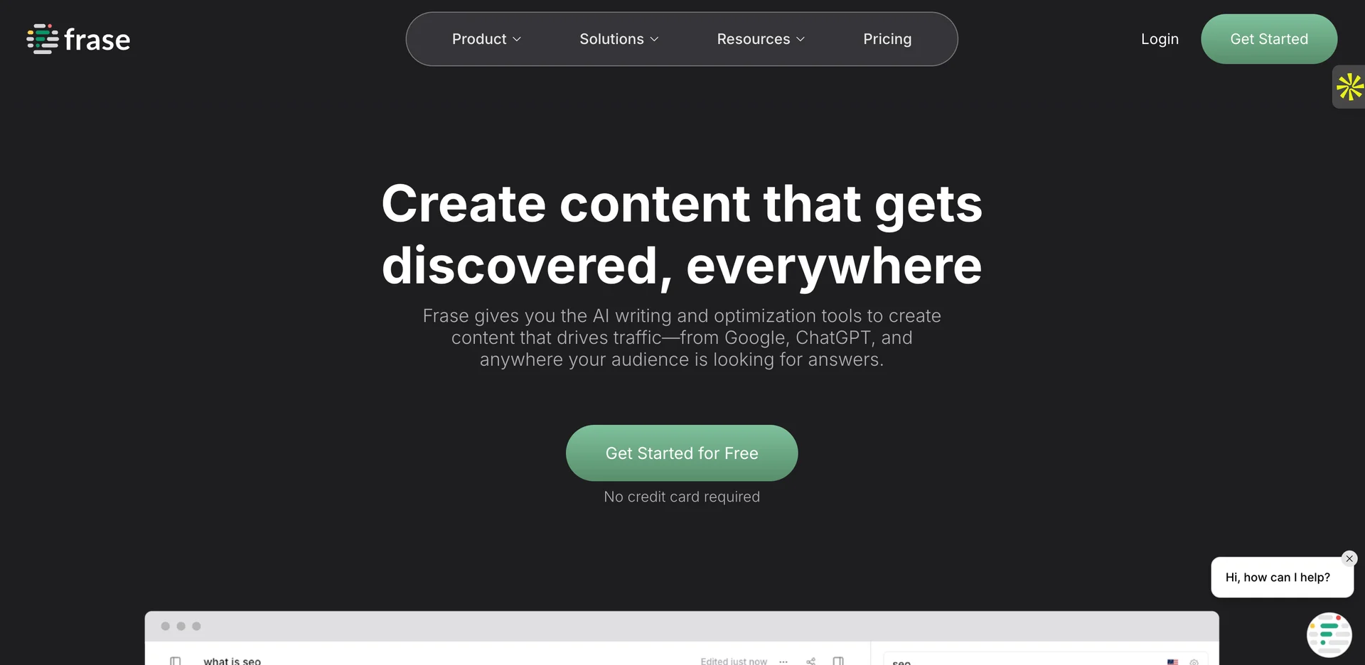 Screenshot of Frase Homepage
