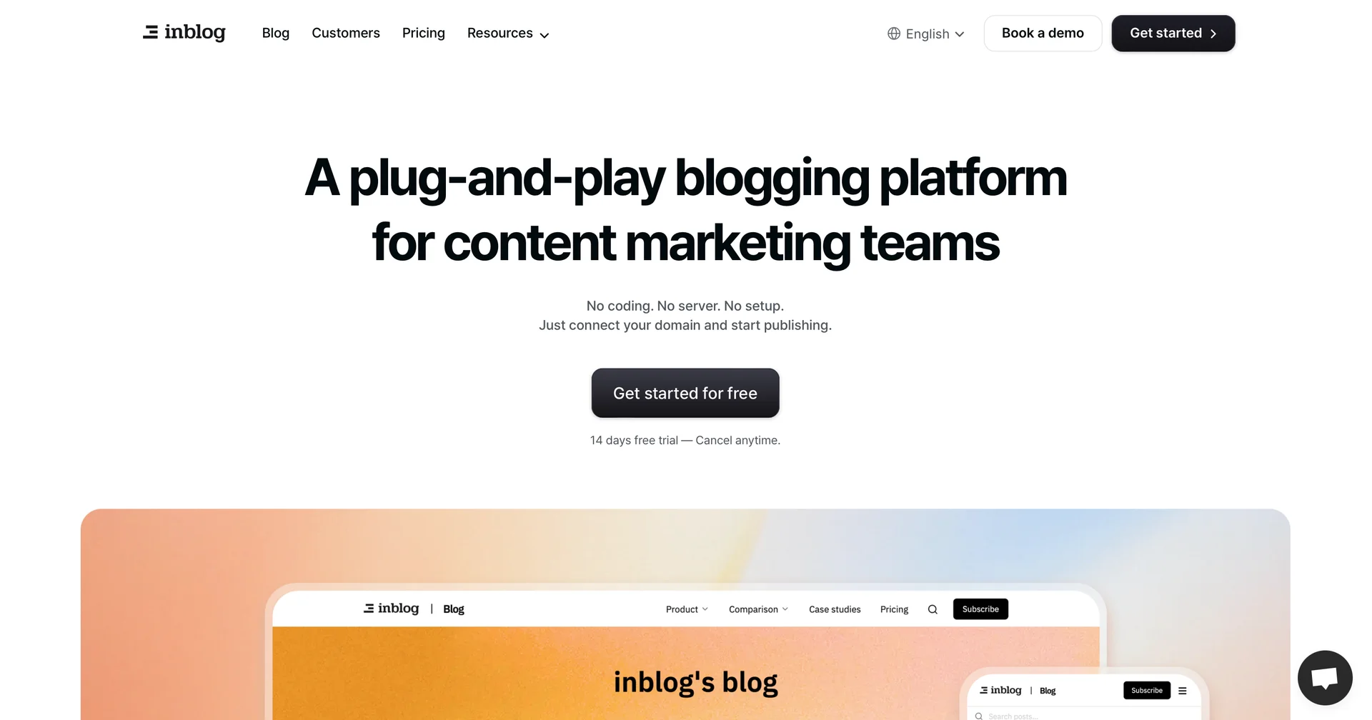 Screenshot of the Inblog homepage