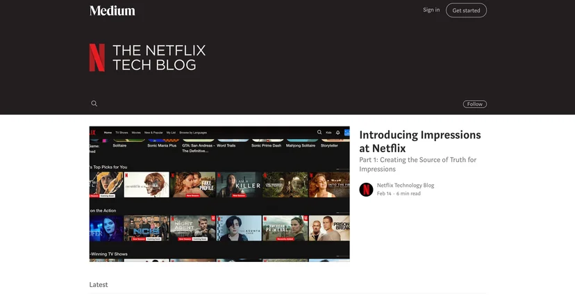 Screenshot of the Netflix Tech Blog homepage