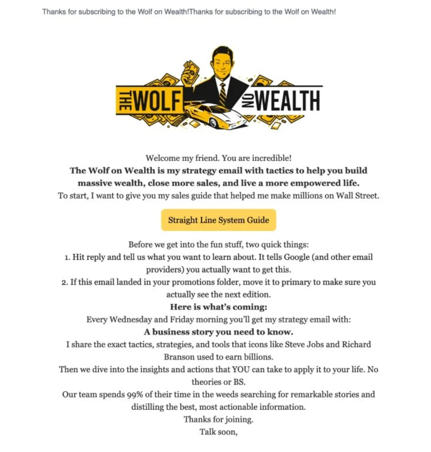 Screenshot of The Wolf on Wealth’s newsletter built on&nbsp;Beehiiv